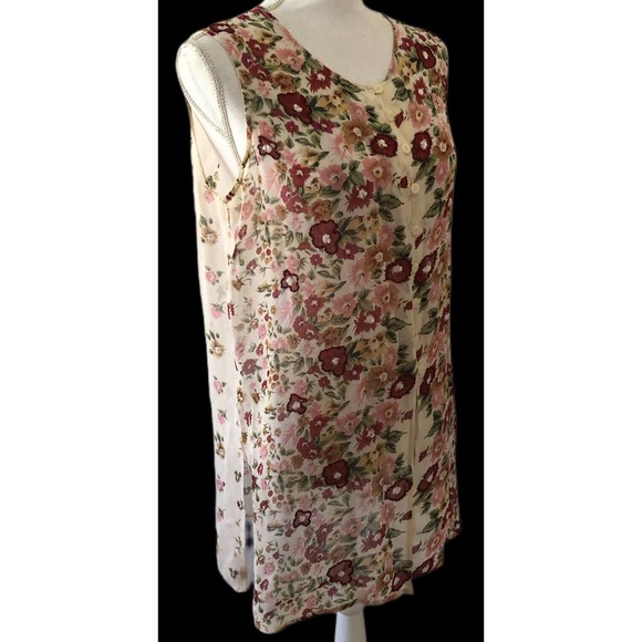 Amanda Smith Sleeveless Floral Beaded Neck Duster Kimono Cover Up Size Medium - Picture 11 of 12